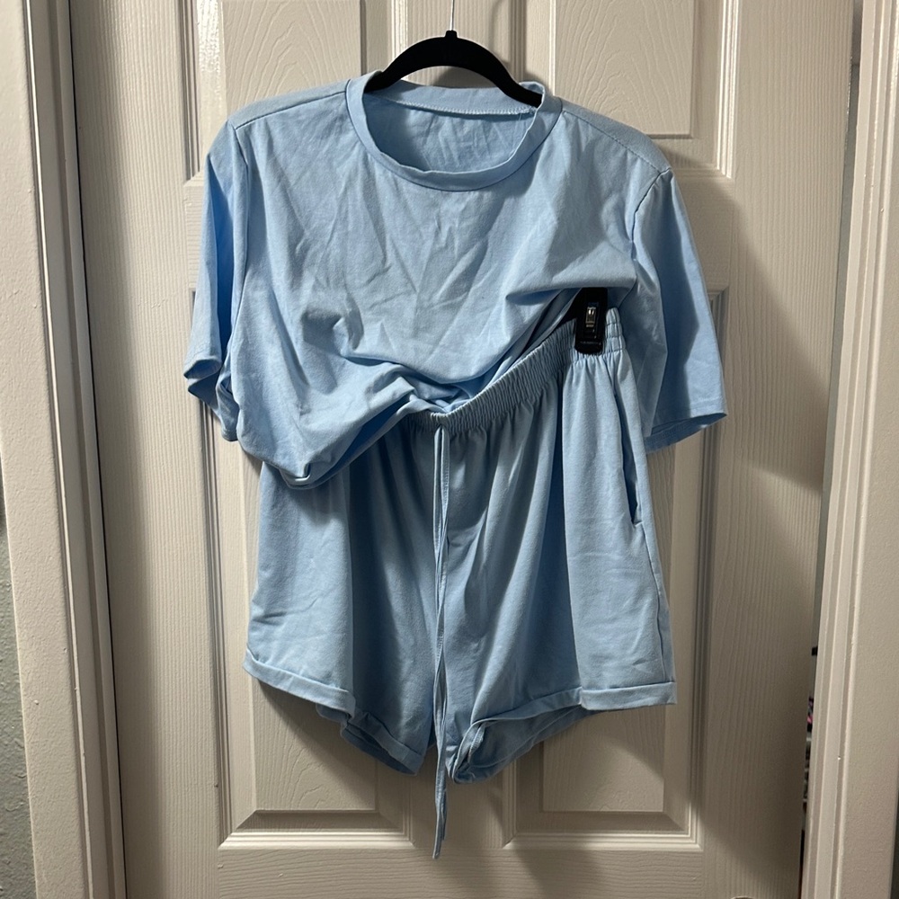 Light Blue Cropped T-Shirt & Short lounge set